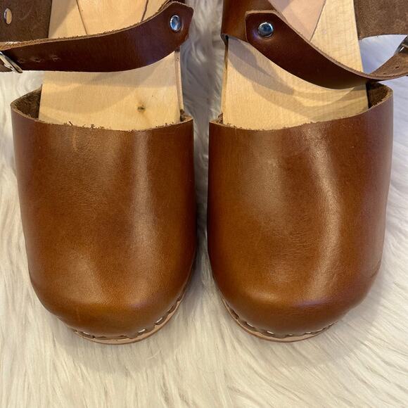 Kurier Charlie Mary Jane Clogs Leather High Heel Block Heel Wooden, Pecan Brown - Picture 11 of 14